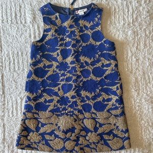 Pretty J.Crew Crewcuts Navy Blue Gold Brocade Column Jumper Party Dress Sz 4